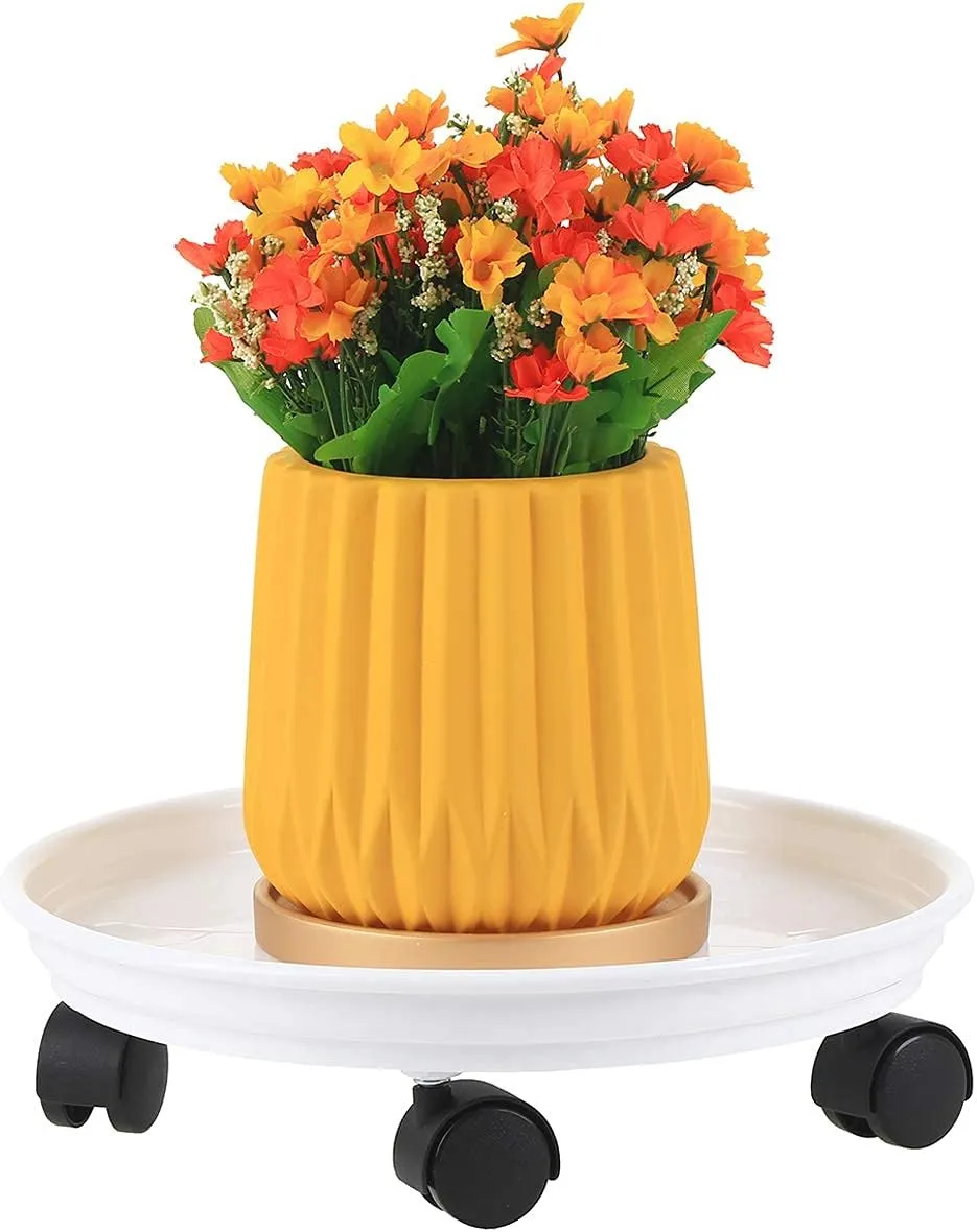 Circloophs 5 Packs Plastic Rolling Plant Caddy with Casters Heavy Duty 12 inches Plant Dolly with Wheels for Moving Heavy Plant Pot Saucers Inddor and Outdoor, White