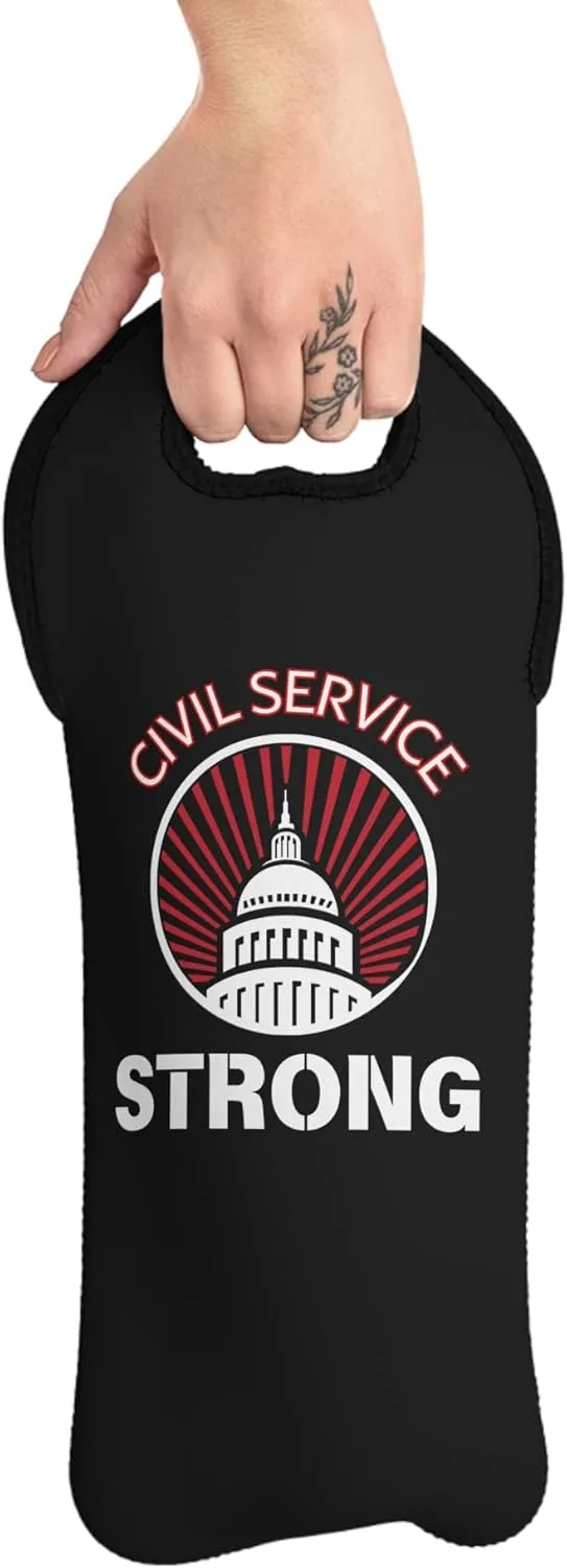 Civil Service Strong Wine Tote Bag, Reusable Wine Carrier, Gift for Federal Government Workers, Anti-Trump Gift