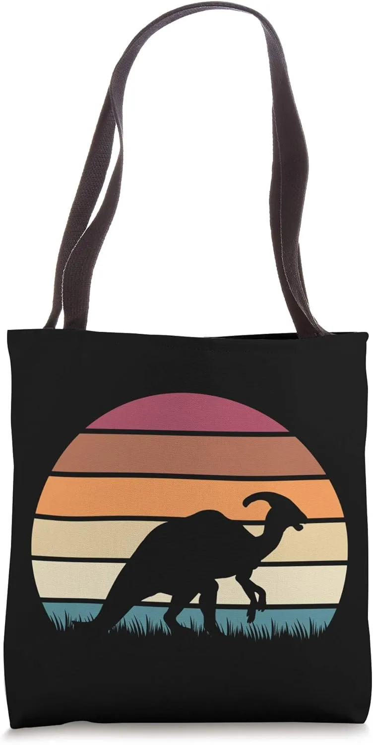 Classic Retro Sunset Parasaurolophus Jurassic Dinosaur Tote Bag