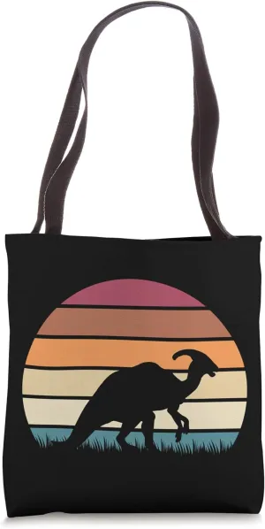 Classic Retro Sunset Parasaurolophus Jurassic Dinosaur Tote Bag