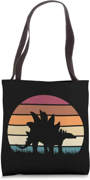 Classic Retro Sunset Stegosaurus Jurassic Dinosaur Tote Bag