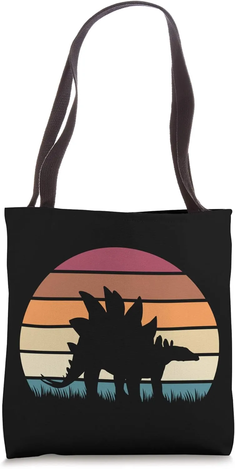 Classic Retro Sunset Stegosaurus Jurassic Dinosaur Tote Bag