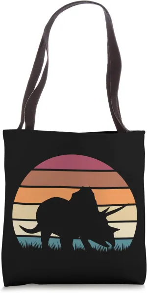 Classic Retro Sunset Triceratops Jurassic Dinosaur Tote Bag