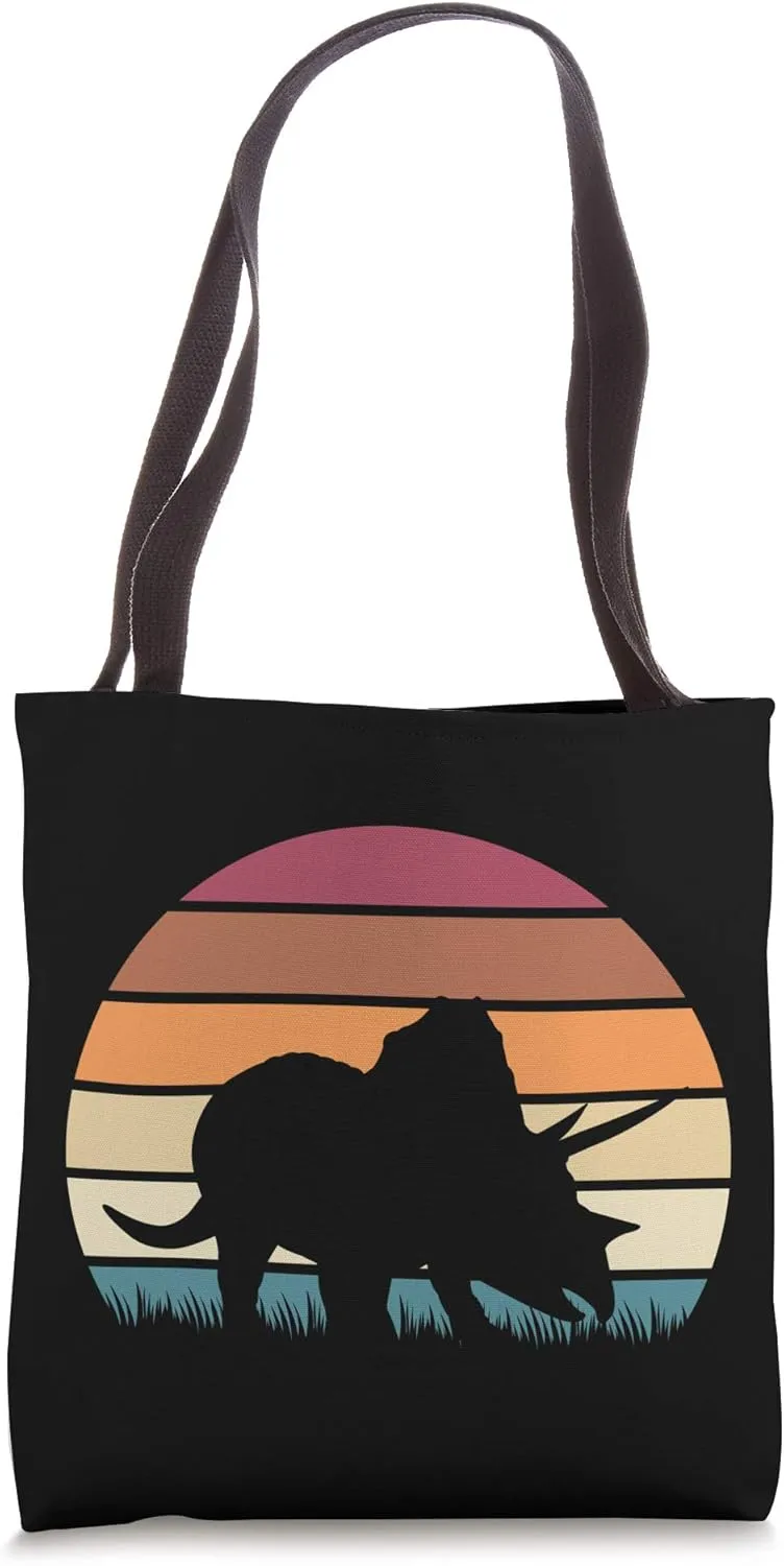Classic Retro Sunset Triceratops Jurassic Dinosaur Tote Bag