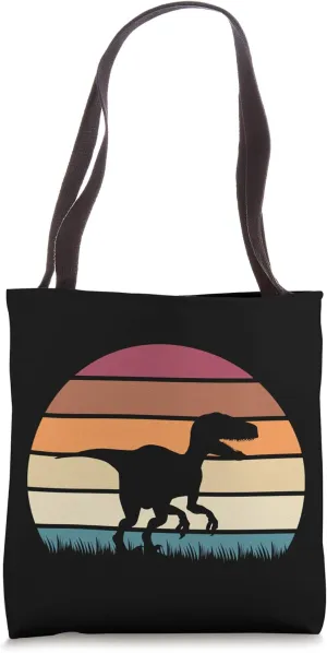 Classic Retro Sunset Velociraptor Jurassic Dinosaur Tote Bag