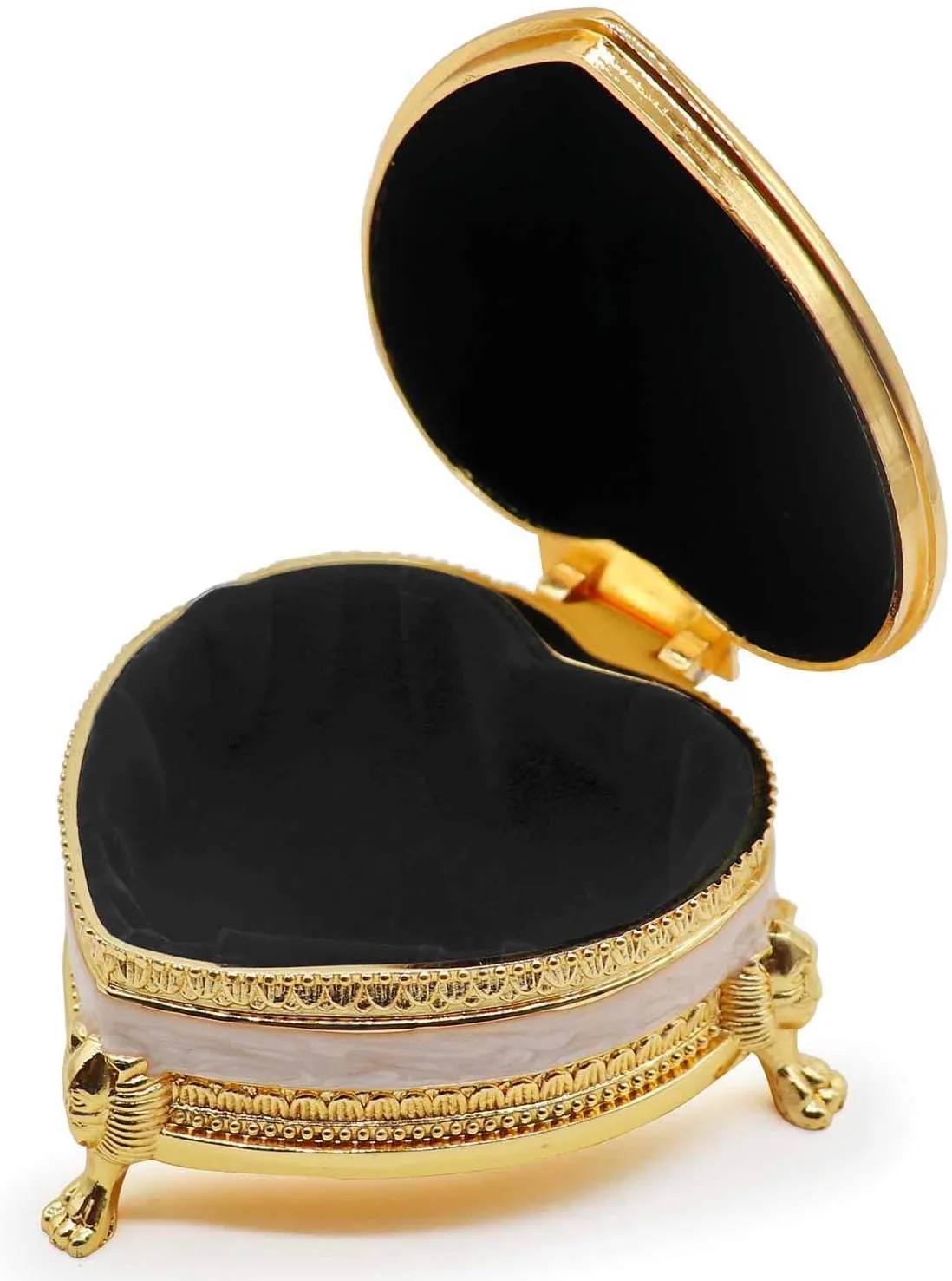 Classic Vintage Heart Shape Metal Jewelry Box Ring Trinket Storage Organizer Chest Christmas Gift, Gold & Pink