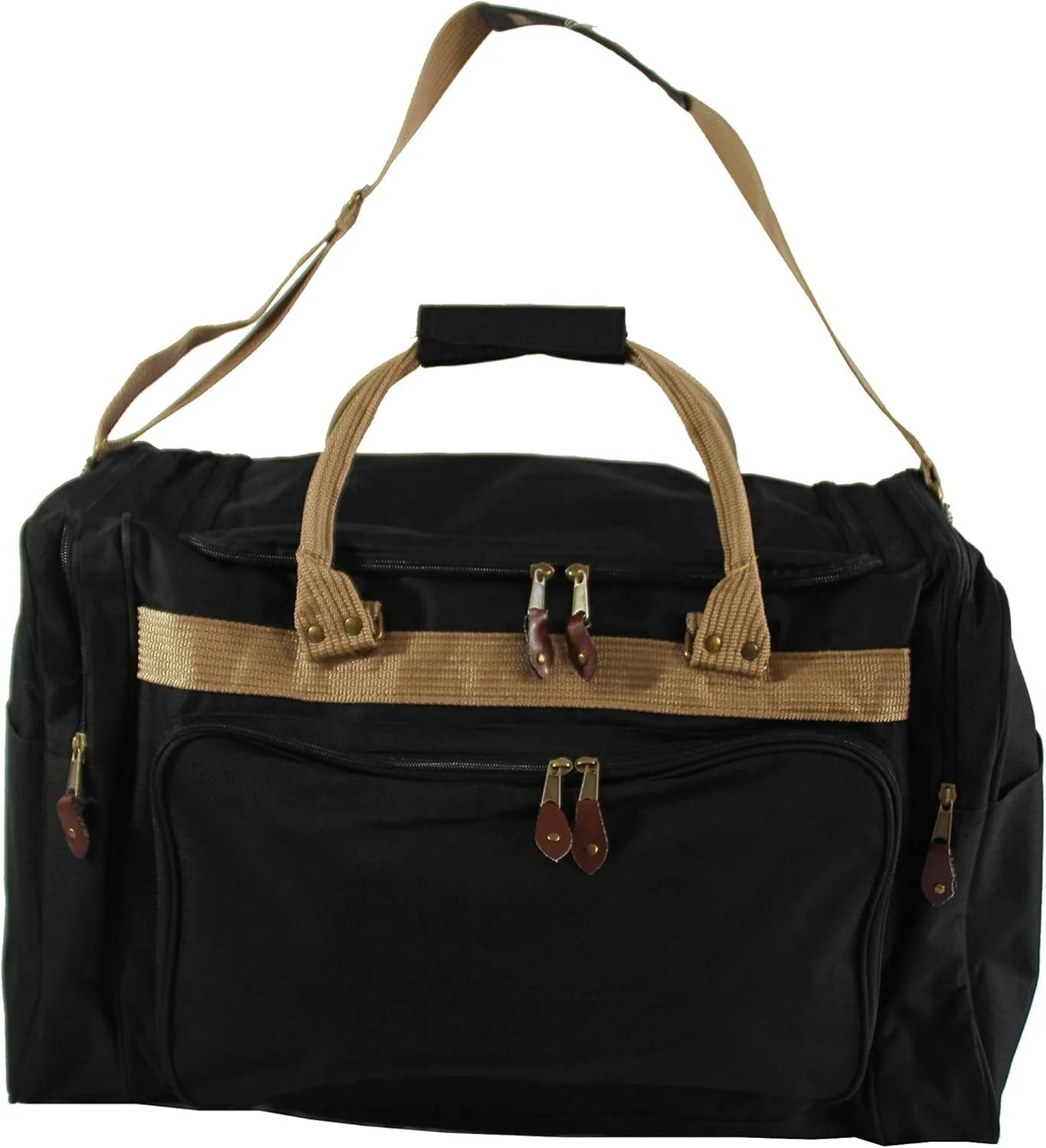 Classical Luxury 2-Tone Traveller Duffel Bag Luggage, 22", Black with Khaki