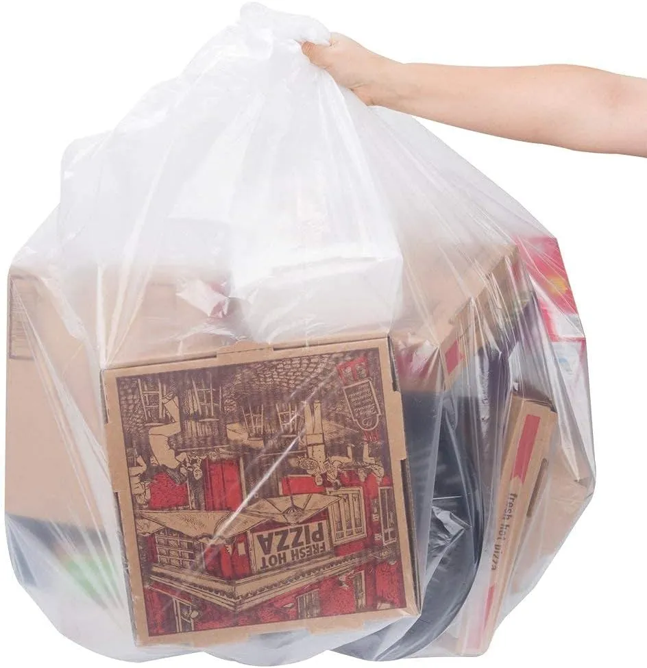 Clear Can Liners Trash Bags - Large Transparent, Heavy-duty Recycling Garbage Bags - Perfect for Commercial Use for Anywhere - 39 Gallon & 1.5mil Thick Clear (100)