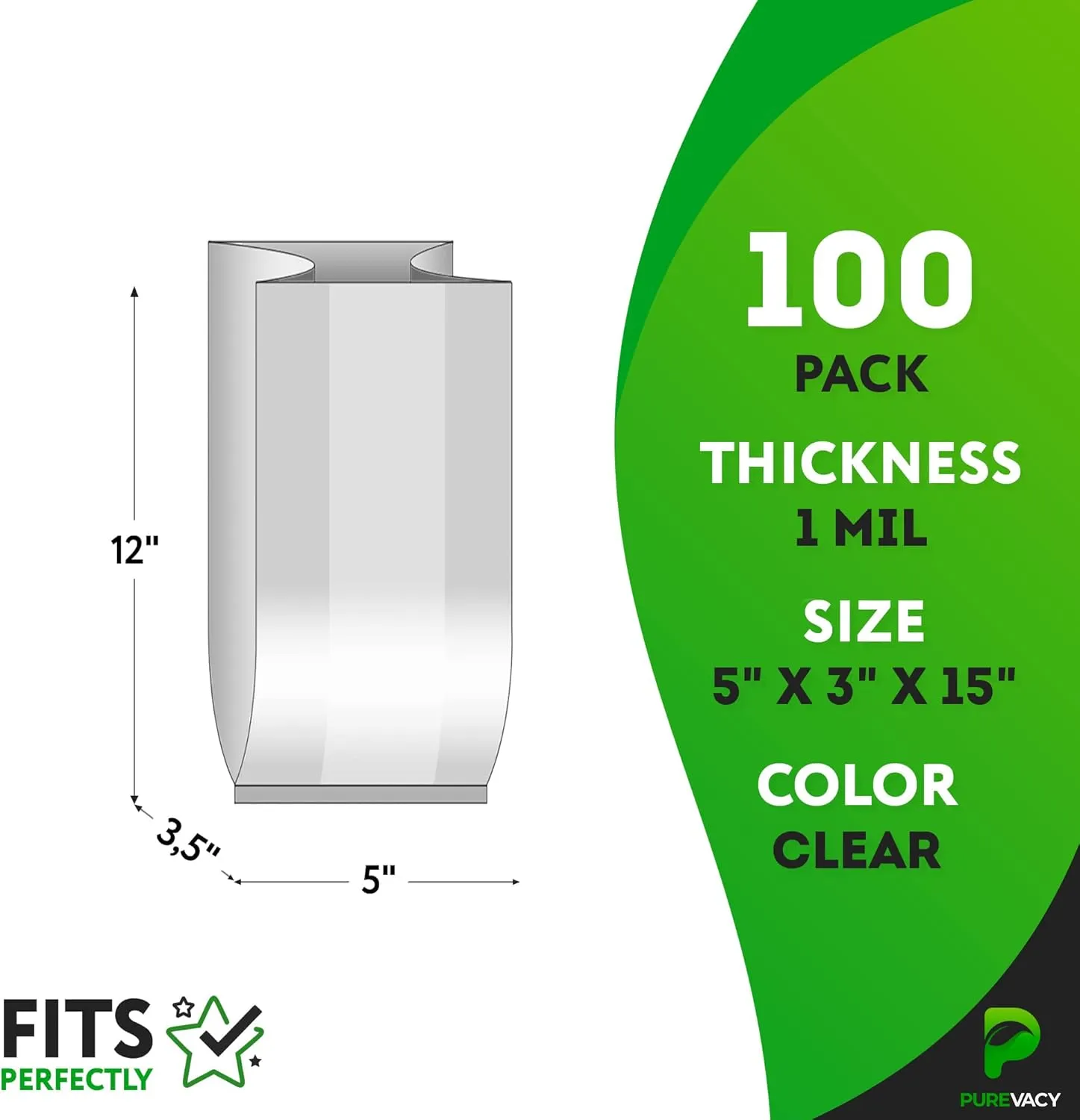 Clear Gusseted Poly Bags, 5 x 3 x 15 Inch. 100 Pack Side Gusseted Plastic Bags 1 Mil. Leakproof Clear Plastic Bags for Packaging. Clear Gift Bags for Favors, Fruits, Grains, Coffee Beans