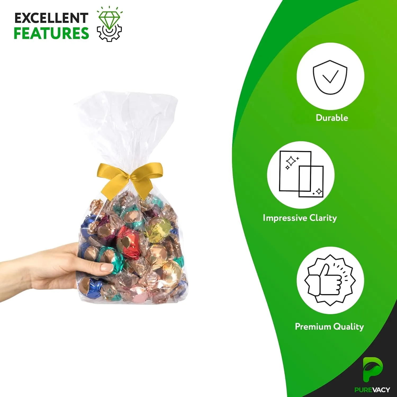 Clear Gusseted Poly Bags, 5 x 3 x 15 Inch. 100 Pack Side Gusseted Plastic Bags 1 Mil. Leakproof Clear Plastic Bags for Packaging. Clear Gift Bags for Favors, Fruits, Grains, Coffee Beans
