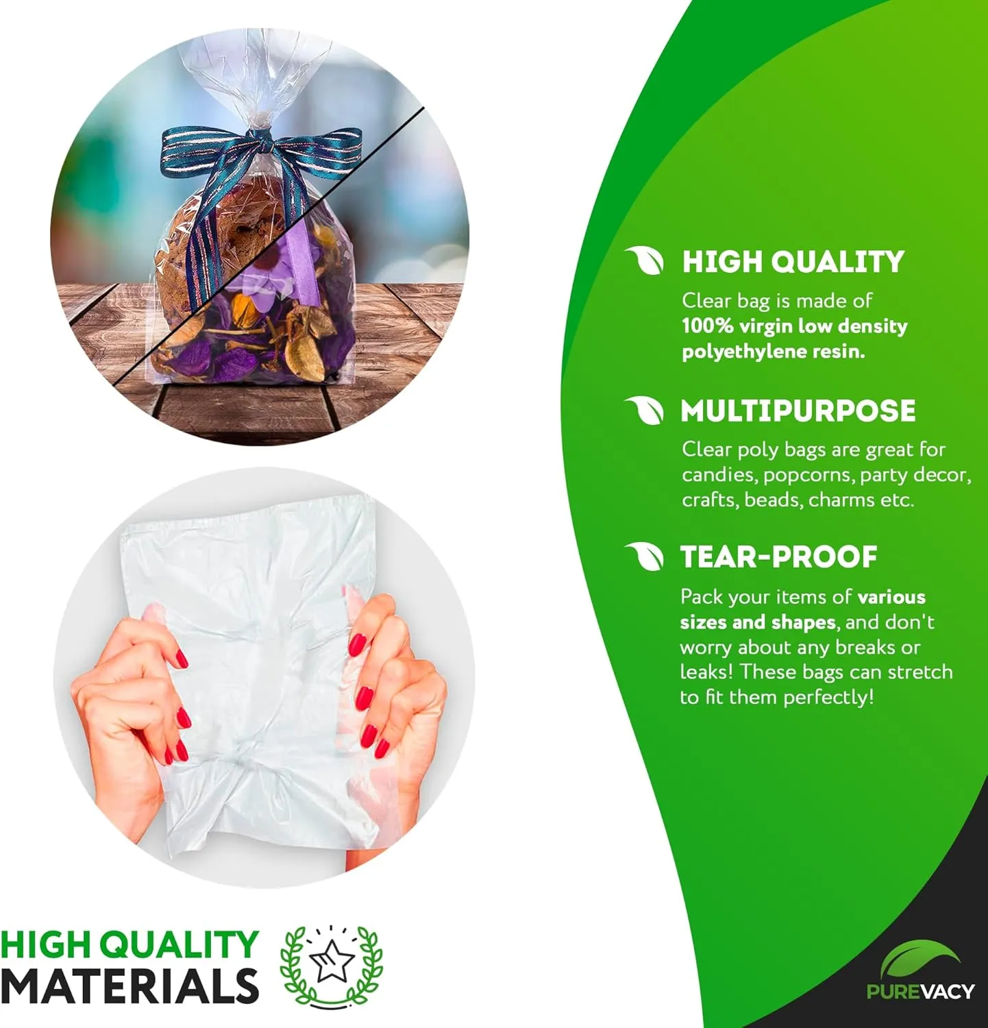Clear Gusseted Poly Bags, 5 x 3 x 15 Inch. 100 Pack Side Gusseted Plastic Bags 1 Mil. Leakproof Clear Plastic Bags for Packaging. Clear Gift Bags for Favors, Fruits, Grains, Coffee Beans