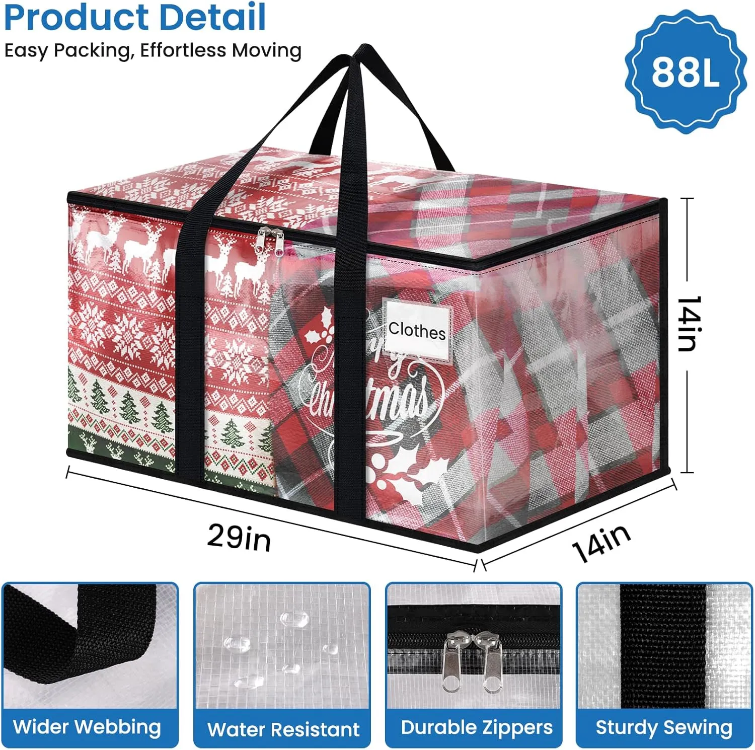 Clear Moving Bags Heavy Duty Extra Large, Moving Supplies with Reinforced Handle and Double Zipper, Storage Totes for Moving Essential, Packing Bags Alternative to Moving Box(6 Packs, Clear)