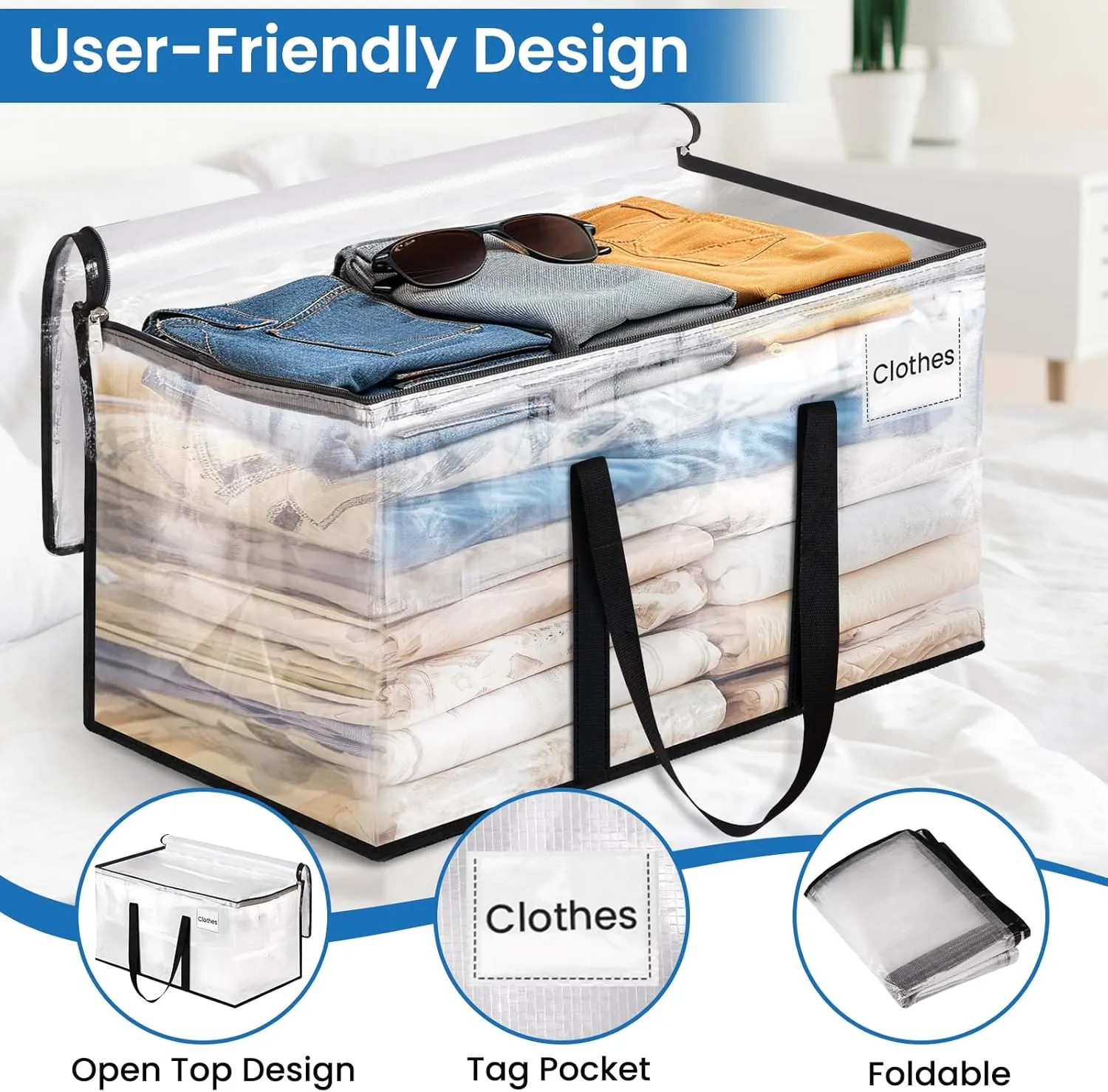 Clear Moving Bags Heavy Duty Extra Large, Moving Supplies with Reinforced Handle and Double Zipper, Storage Totes for Moving Essential, Packing Bags Alternative to Moving Box(6 Packs, Clear)