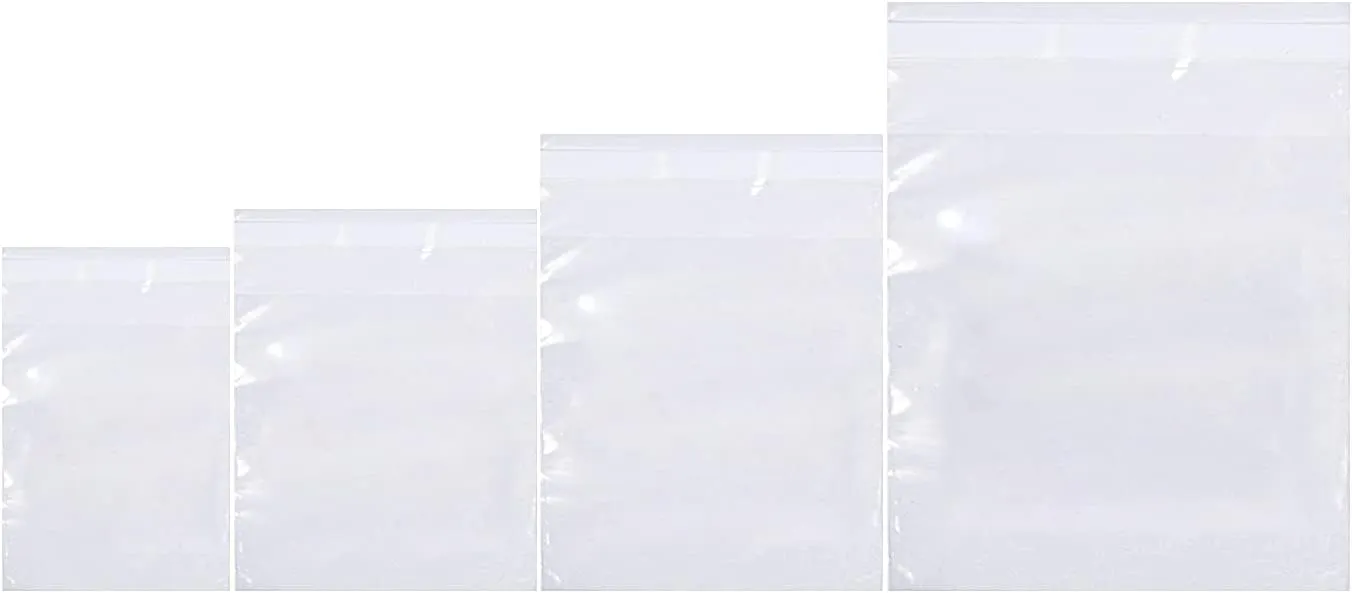 Clear Poly Bags 6x9", 8x10", 9x12", 11x14" Combo Pack of 400 (100 each size) - Clear Bags for Packaging - Plastic Bags for Packaging Products - Plastic Packaging Bags (Resealable)