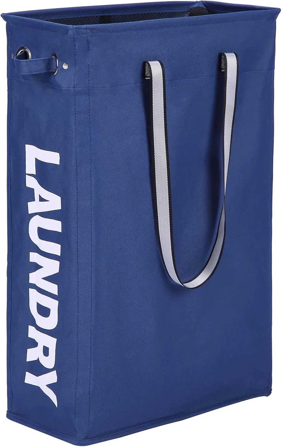 Clothes Basket, Caroeas 24" Handy Hanging Laundry Basket Tall & Slim Hamper Waterproof Laundry Bag Collapsible Travel Laundry Bag with Breathable Mesh Cover & Soft Handle Laundry Hamper (Navy Blue)
