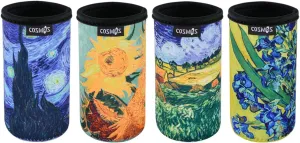 CM Soft Neoprene Slim Can Sleeves Insulators Slim Can Covers with Van Gogh Painting The Starry Night Sunflowers Painting Pattern for 12 Fluid Ounce Energy Drink & Beer Cans