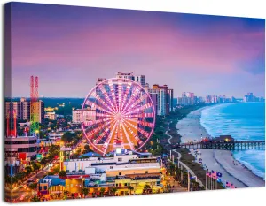 Coastal Myrtle Beach Canvas Wall Art Colorful Ferris Wheel Pictures for Living Room USA South Carolina Canvas Prints Artwork City Sunset Landscape Painting Bedroom Bathroom Home Decorations 12x16"