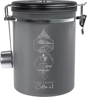 Coffee Canister – Airtight Stainless Steel Storage Container with Date Tracker & Scoop, Sealed Jar for Grounds, Beans, Tea, Flour, Cereal, and Sugar (Gray Home, 22OZ)