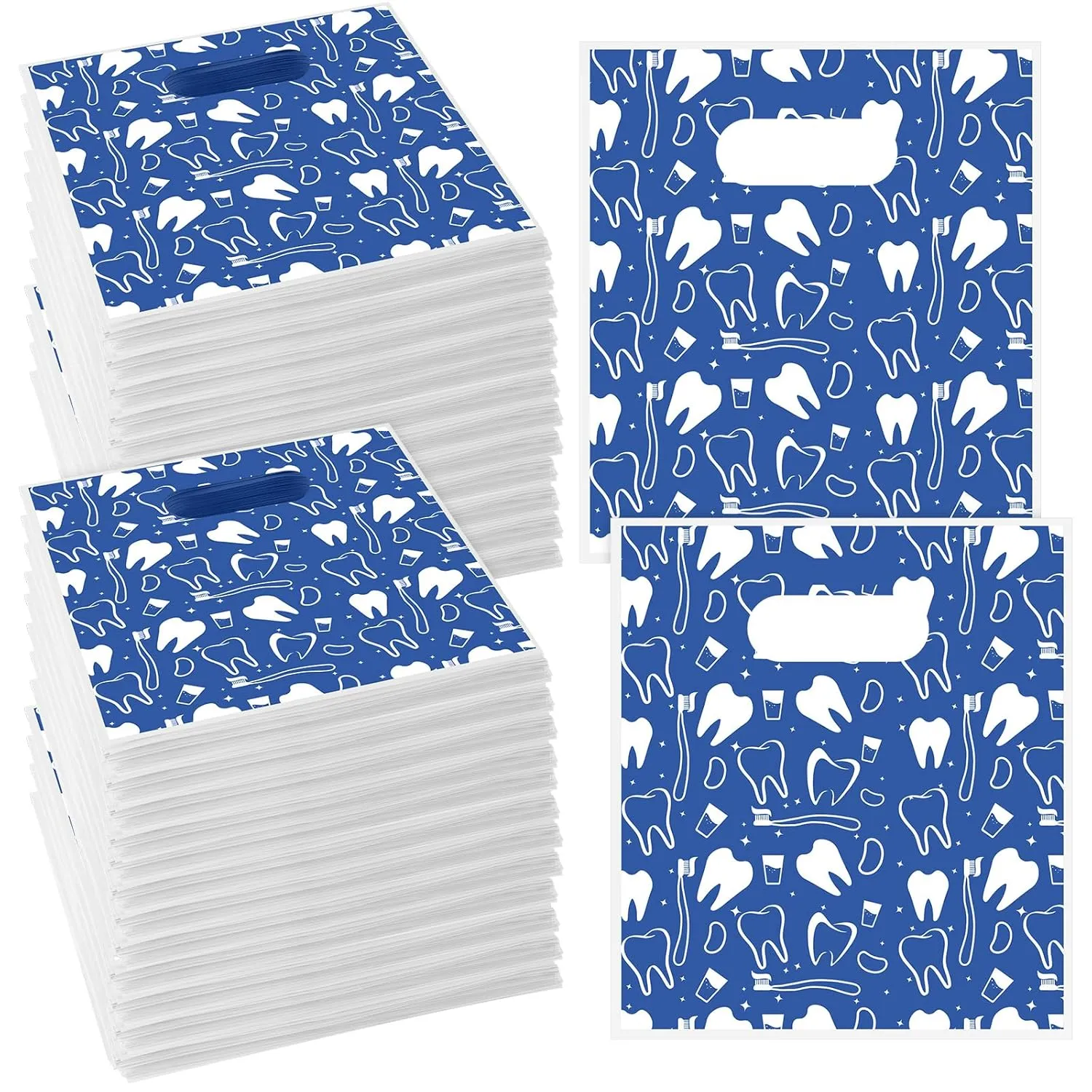 Colarr 200 Pcs Dental Bags for Patients Bulk 9 x 8 Inches Plastic Dental Tooth Merchandise Goodie Bag for Hygienist Dentist Patient Care Clinics Encouragement Gifts Party Favors(Novelty Style)