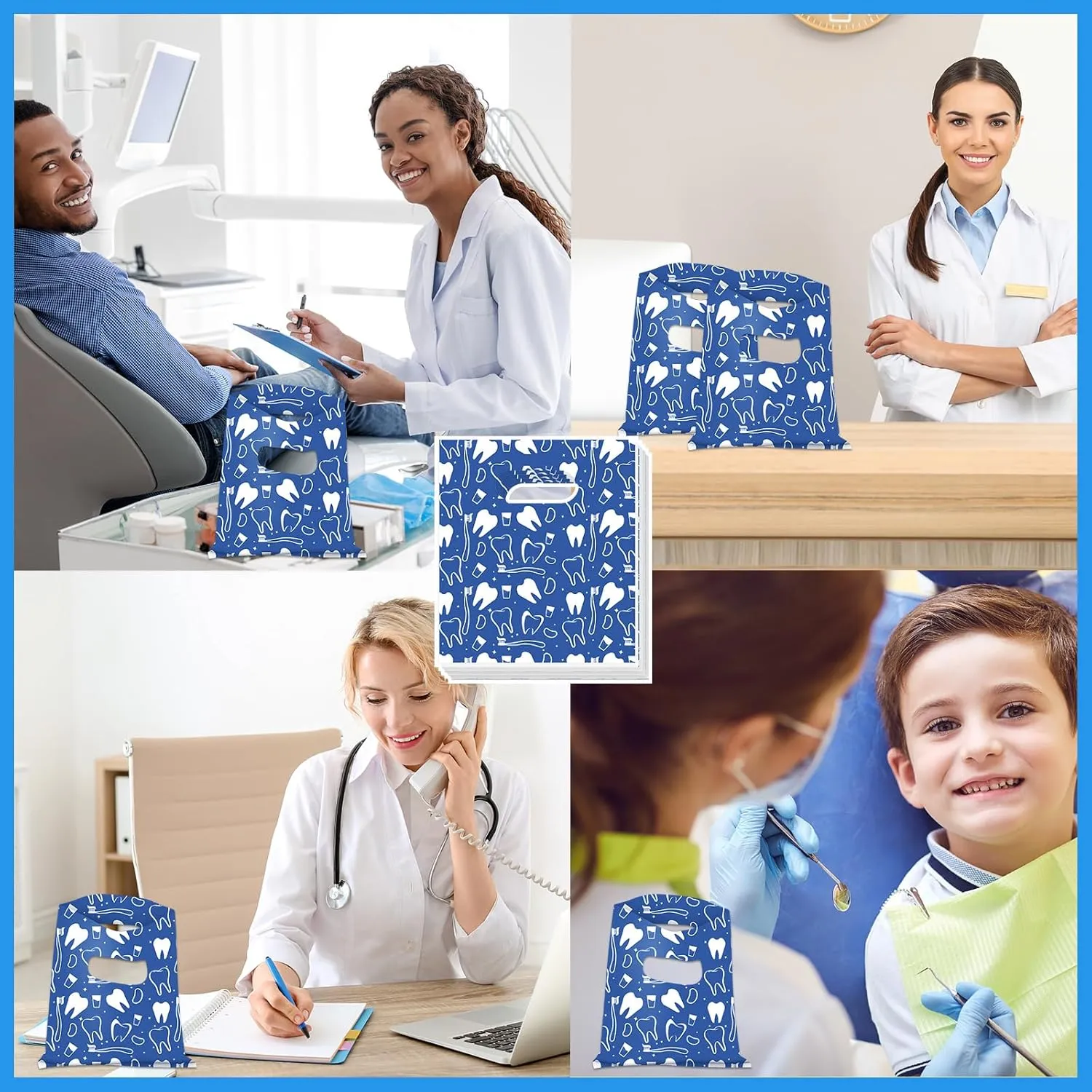 Colarr 200 Pcs Dental Bags for Patients Bulk 9 x 8 Inches Plastic Dental Tooth Merchandise Goodie Bag for Hygienist Dentist Patient Care Clinics Encouragement Gifts Party Favors(Novelty Style)