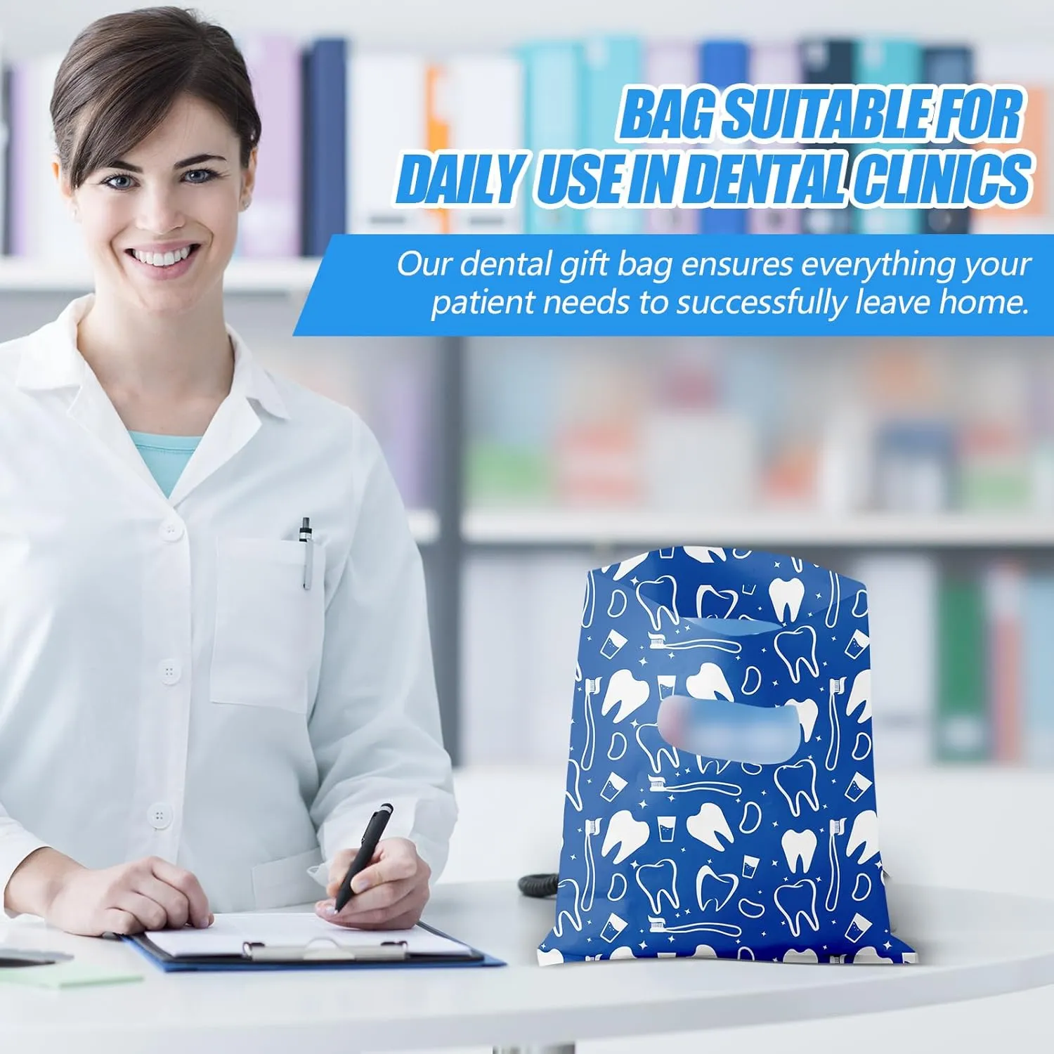 Colarr 200 Pcs Dental Bags for Patients Bulk 9 x 8 Inches Plastic Dental Tooth Merchandise Goodie Bag for Hygienist Dentist Patient Care Clinics Encouragement Gifts Party Favors(Novelty Style)