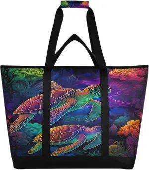 Colored Turtle Reusable Insulated Lunchbox Cooler Bag, Leakproof Kitchen Grocery Bag Collapsible Portable Cooler Tote Bag for Picnic, Camping, Office, Travel
