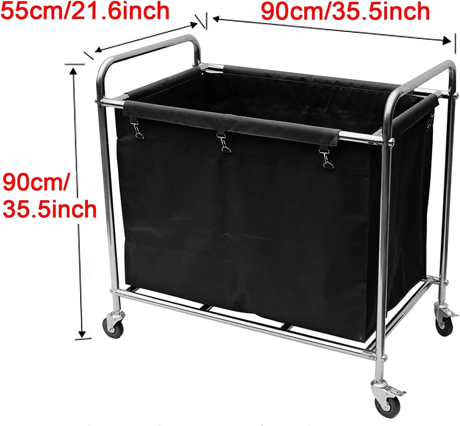 Commercial Laundry Cart, Hotel/Laundry Room Canvas Trolley with Wheels/Removable Bags/Stainless Steel Frame, for Clothes Storage