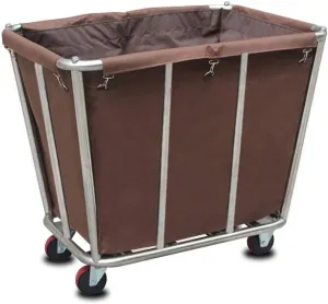 Commercial Laundry Cart with Wheels, 11.35 Bushel Large Laundry Tumbler with Removable Waterproof Canvas Lined Basket, Heavy Duty Stainless Steel Laundry Basket for Hotels and Hospitals