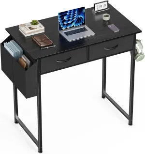 Compact and Stylish Computer Desk for Enhanced Productivity, Spacious Storage with Fabric Side Bag and Headphone Hook, Black