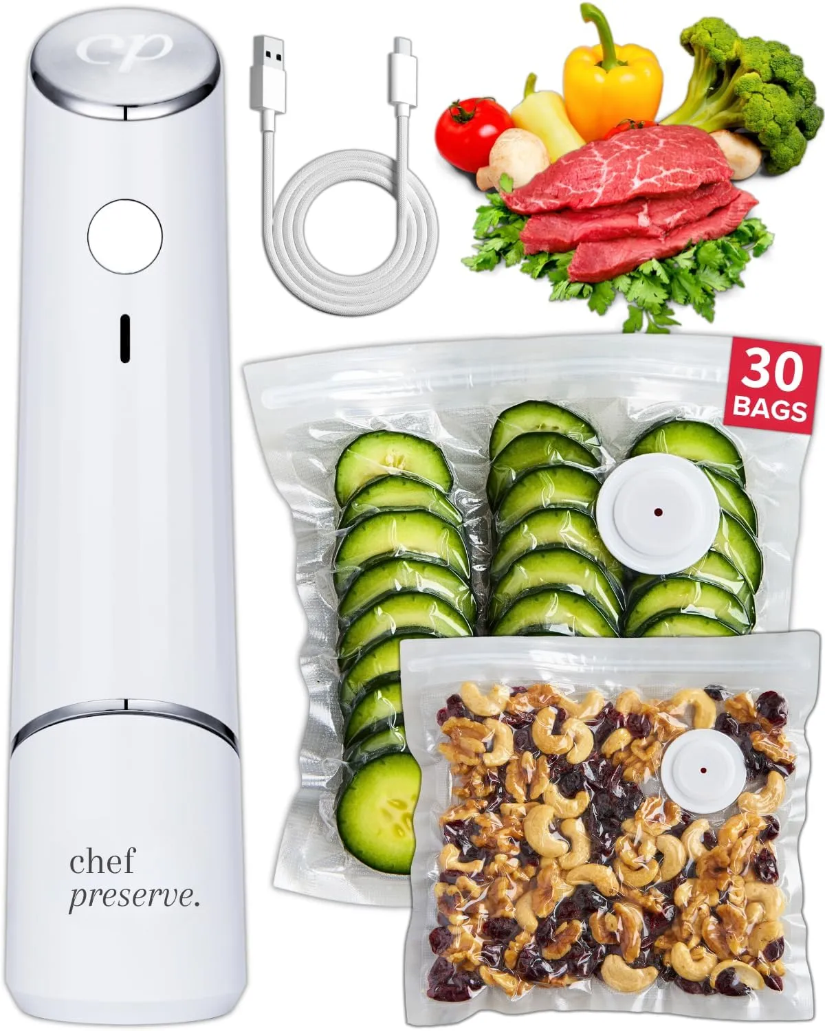 Compact Vacuum Sealer for Food (Vacuum Sealer Machine   30 Reusable Vacuum Bags) Powerful Handheld Vacuum Sealer Machine, Seal Meal Saver, Portable Food Sealer