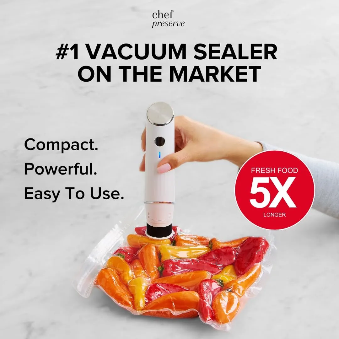 Compact Vacuum Sealer for Food (Vacuum Sealer Machine   30 Reusable Vacuum Bags) Powerful Handheld Vacuum Sealer Machine, Seal Meal Saver, Portable Food Sealer