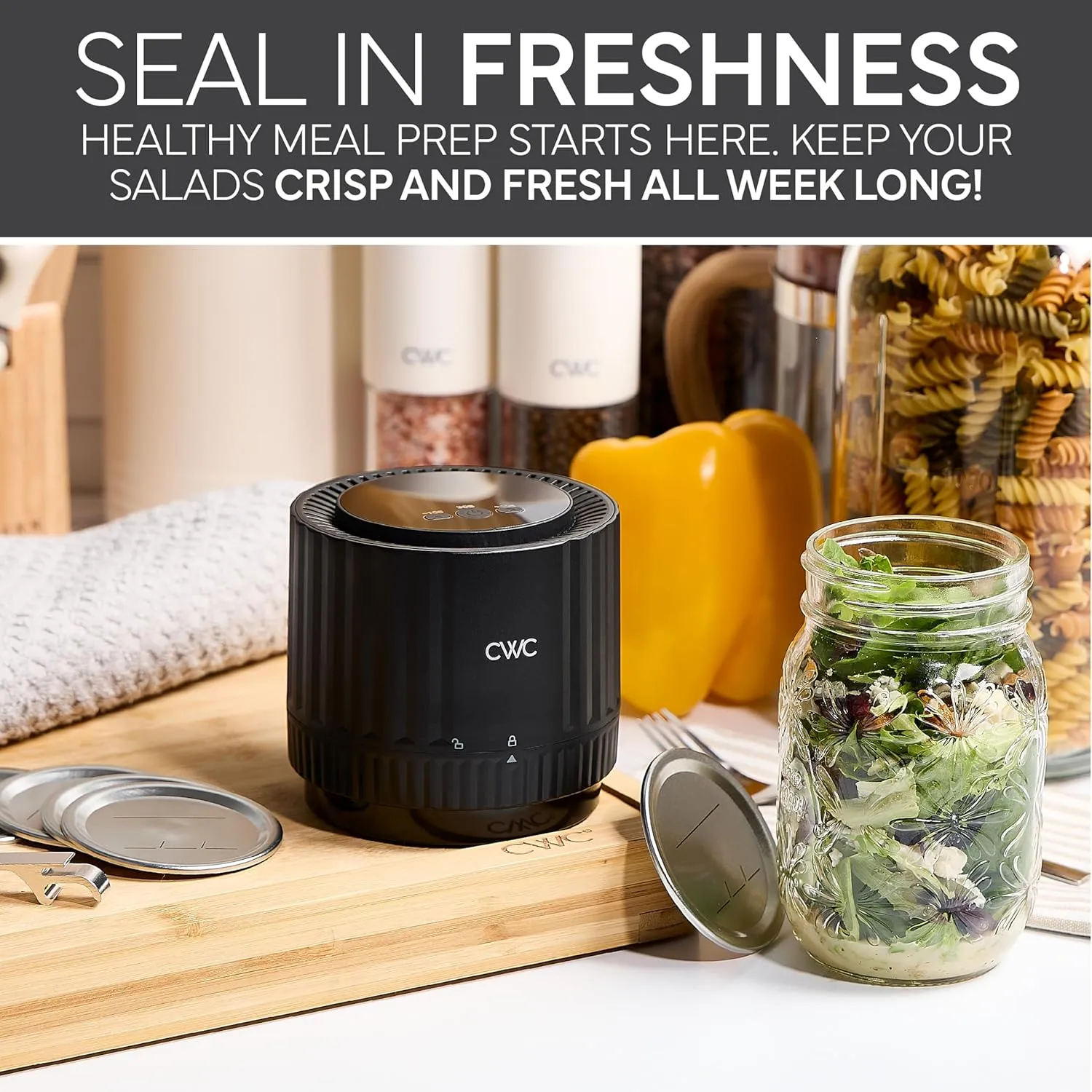 COOK WITH COLOR Electric Mason Jar Vacuum Sealer – Freshness Preserver for Food Storage, Easy-to-Use with One-Touch Operation, Black