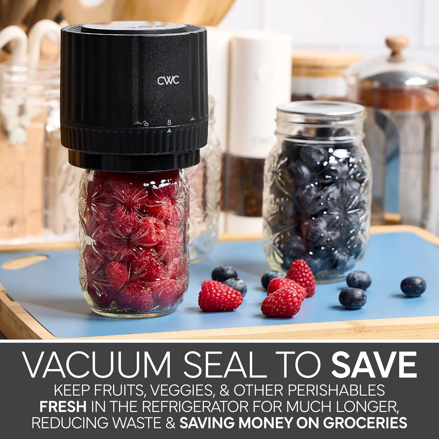 COOK WITH COLOR Electric Mason Jar Vacuum Sealer – Freshness Preserver for Food Storage, Easy-to-Use with One-Touch Operation, Black
