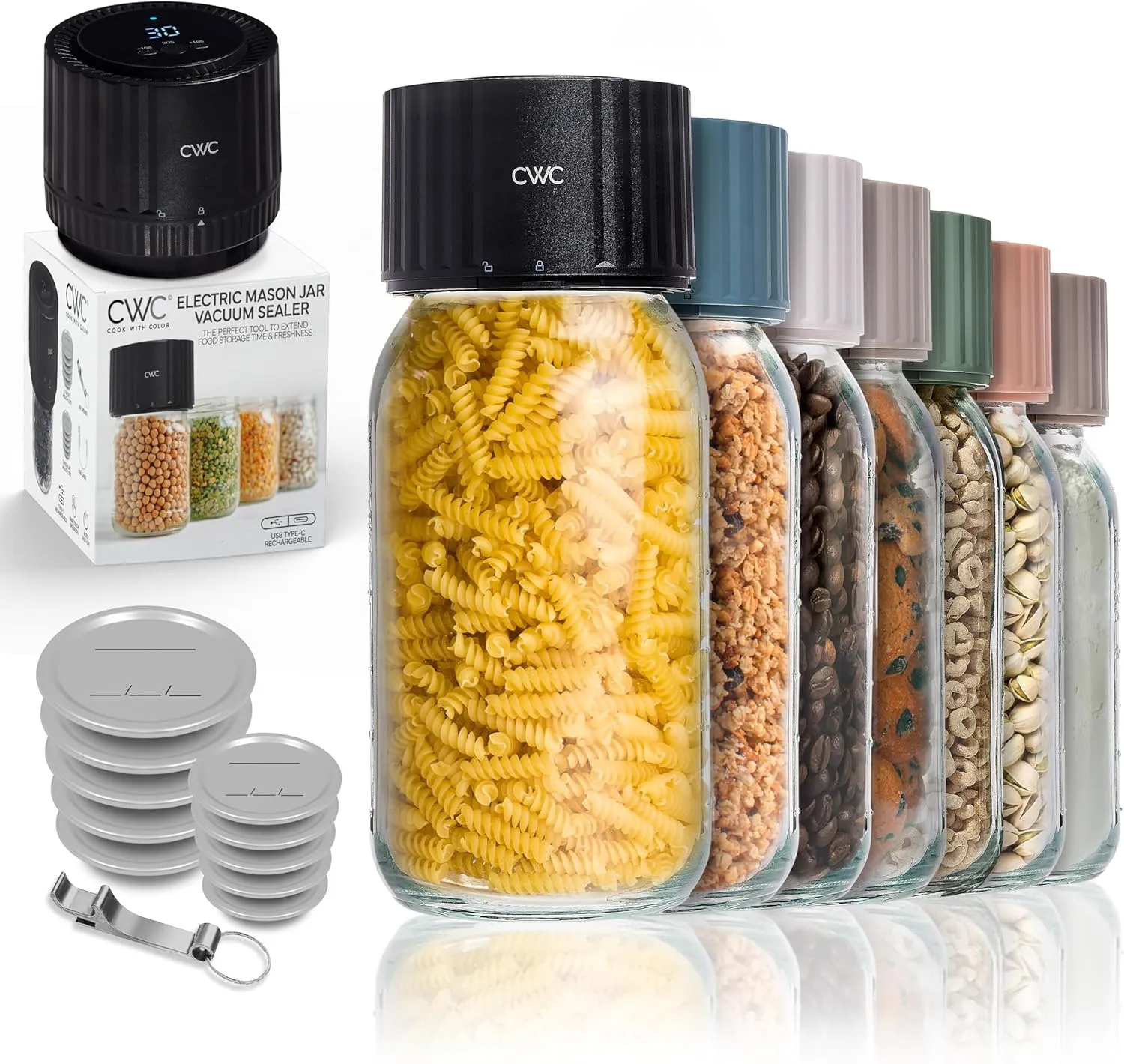 COOK WITH COLOR Electric Mason Jar Vacuum Sealer – Freshness Preserver for Food Storage, Easy-to-Use with One-Touch Operation, Black