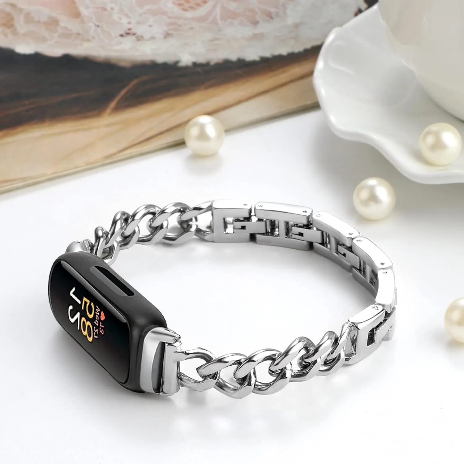 Cool Bands for Fitbit Inspire 2 Inspire HR Bands Women, Stainless Steel Metal Adjustable Wristband Replacement Straps Compatible with Fitbit Inspire 2 / Inspire HR/Inspire