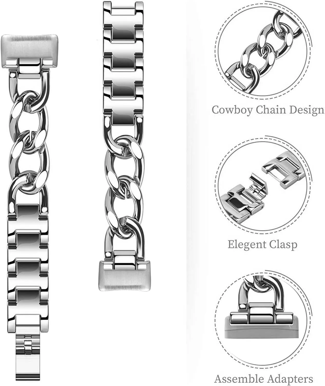 Cool Bands for Fitbit Inspire 2 Inspire HR Bands Women, Stainless Steel Metal Adjustable Wristband Replacement Straps Compatible with Fitbit Inspire 2 / Inspire HR/Inspire