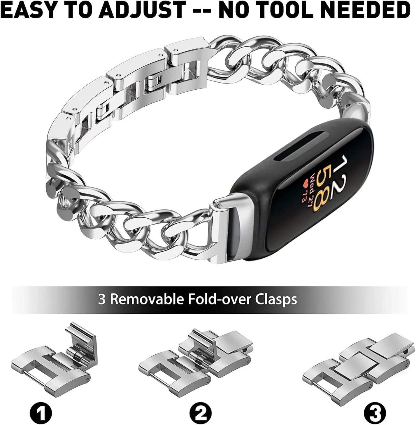 Cool Bands for Fitbit Inspire 2 Inspire HR Bands Women, Stainless Steel Metal Adjustable Wristband Replacement Straps Compatible with Fitbit Inspire 2 / Inspire HR/Inspire