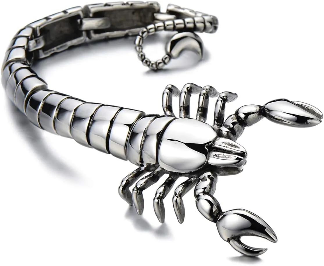 COOLSTEELANDBEYOND Mens Stainless Steel Large Scorpion Bangle Bracelet