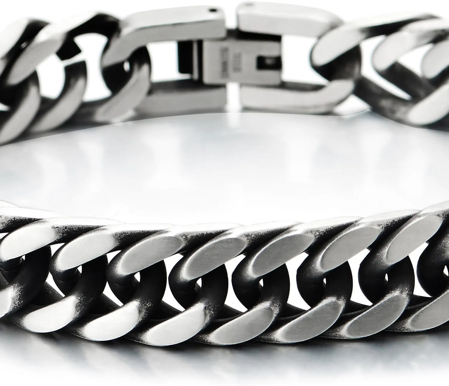 COOLSTEELANDBEYOND Mens Stainless Steel Two-tone Curb Chain Bangle Bracelet, Satin Finish