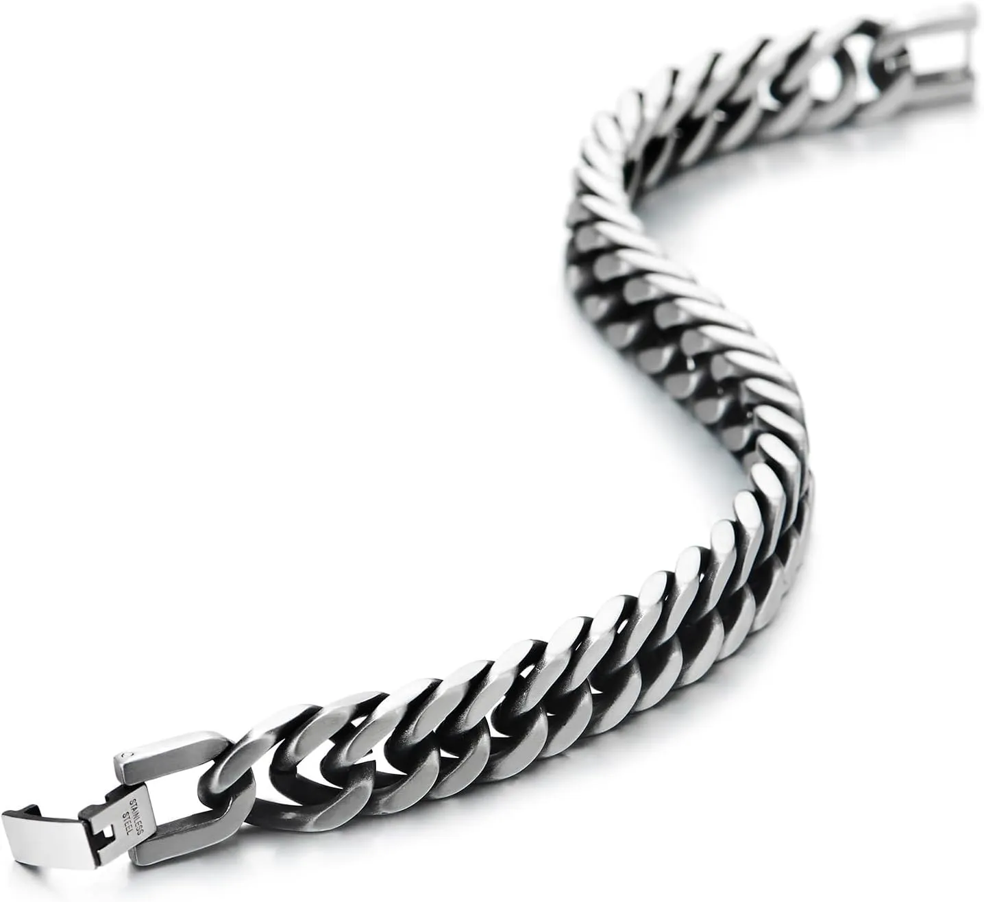 COOLSTEELANDBEYOND Mens Stainless Steel Two-tone Curb Chain Bangle Bracelet, Satin Finish
