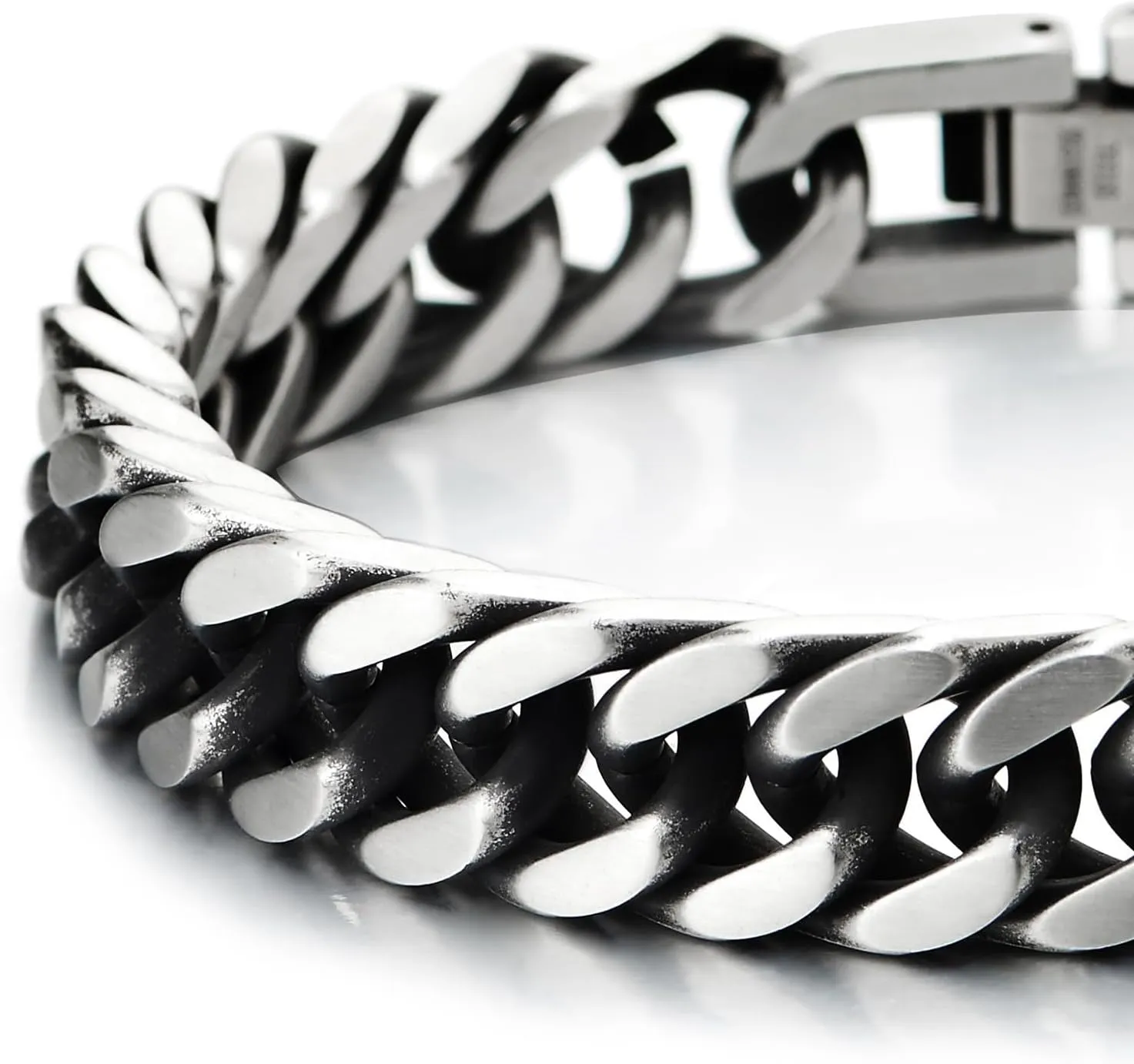 COOLSTEELANDBEYOND Mens Stainless Steel Two-tone Curb Chain Bangle Bracelet, Satin Finish