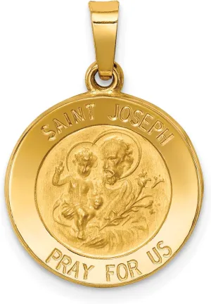 Core Gold 14k Polished and Satin St Joseph Medal Hollow Pendant
