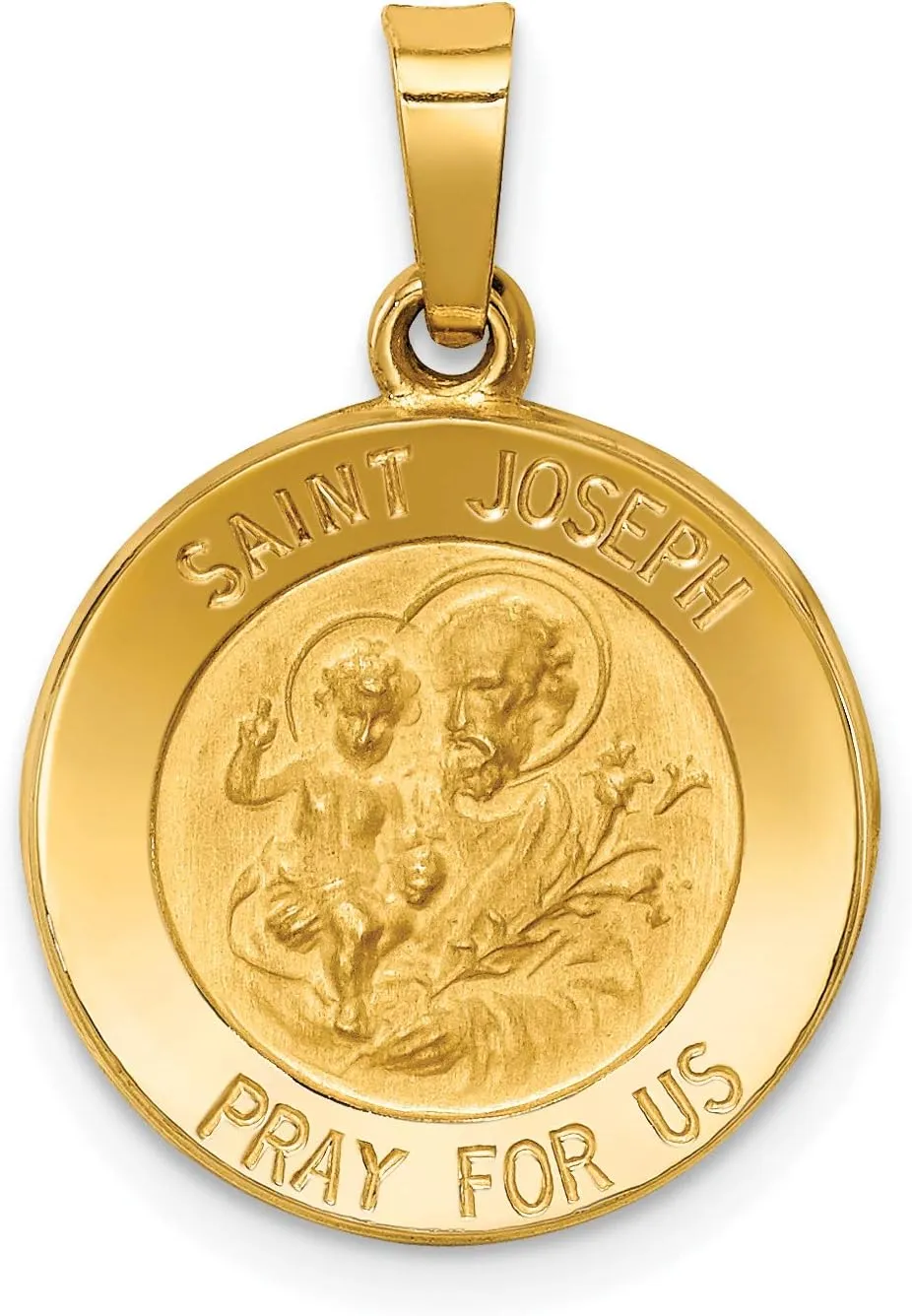 Core Gold 14k Polished and Satin St Joseph Medal Hollow Pendant