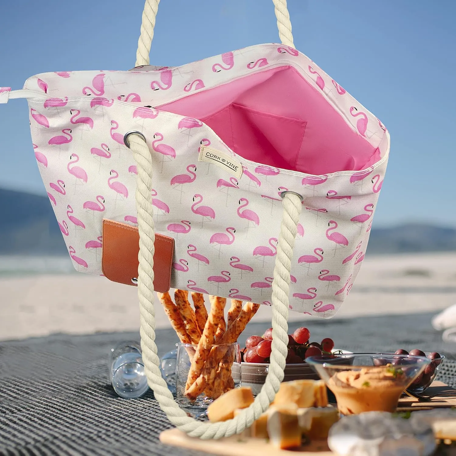 CORK & VINE Wine Tote Bag, Insulated Leakproof Wine Cooler Bag with Nautical Rope Strap | 3x 1.5 Liters Beverage Bag Included