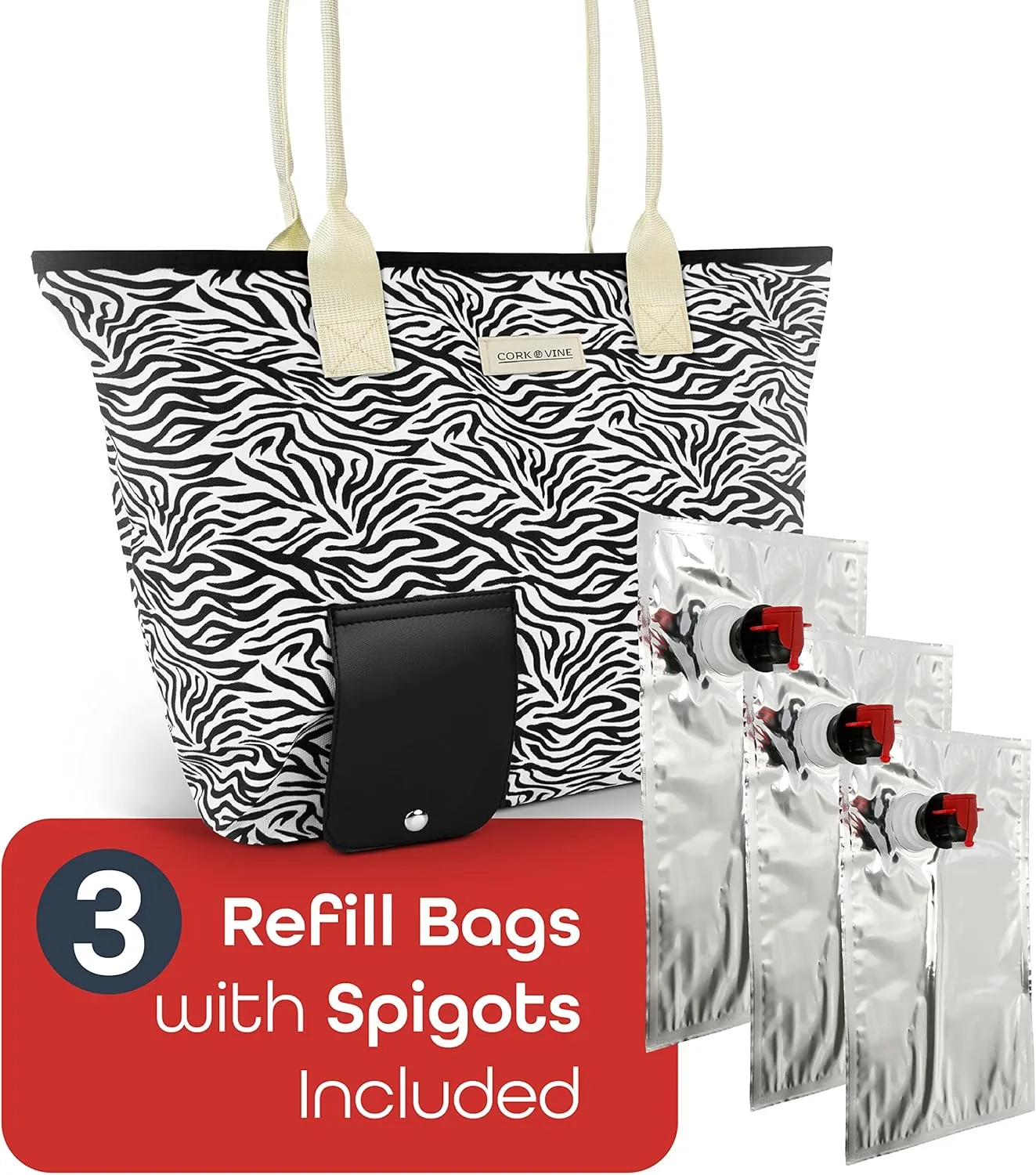 CORK & VINE Wine Tote Bag, Insulated Leakproof Wine Cooler Bag with Nautical Rope Strap | 3x 1.5 Liters Beverage Bag Included