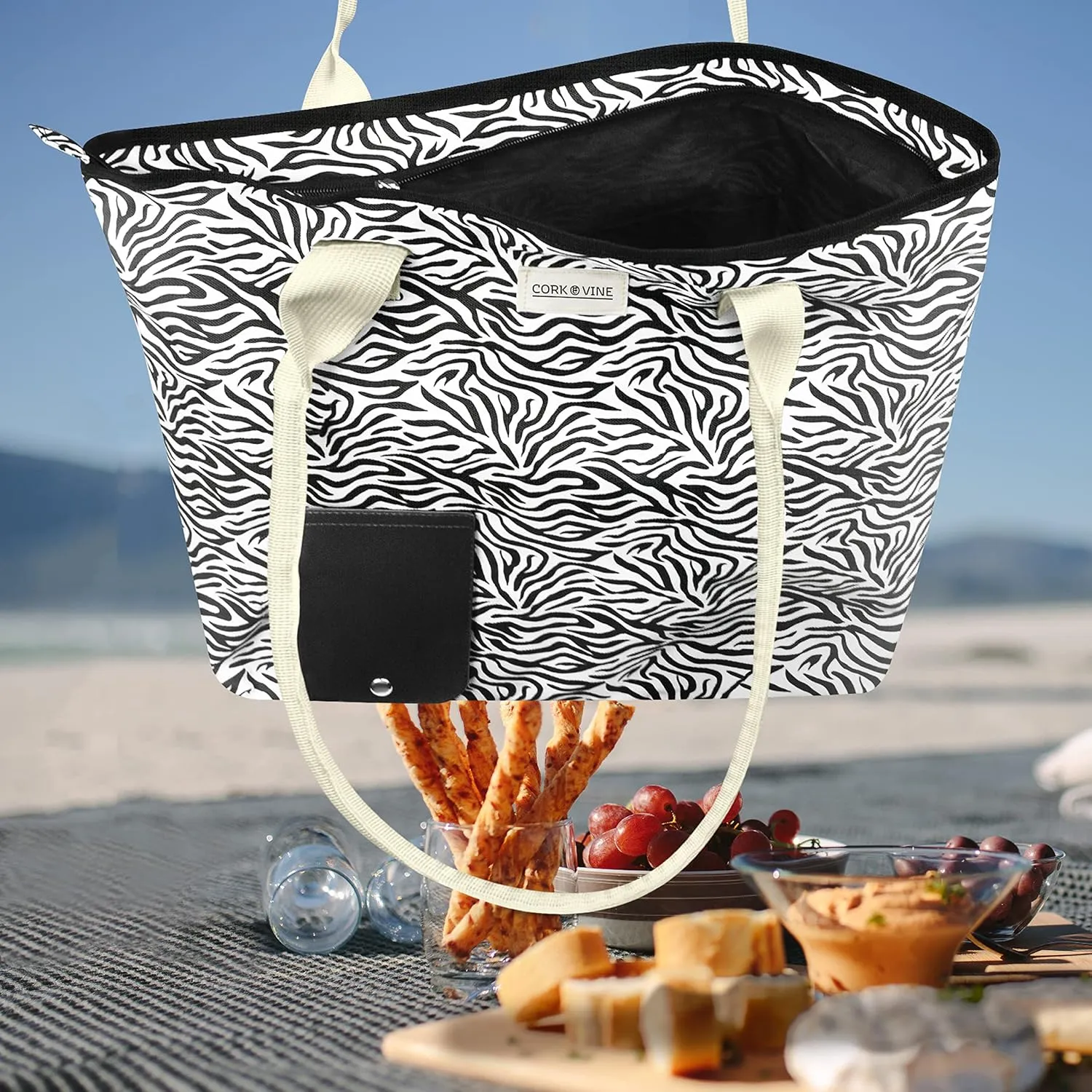 CORK & VINE Wine Tote Bag, Insulated Leakproof Wine Cooler Bag with Nautical Rope Strap | 3x 1.5 Liters Beverage Bag Included