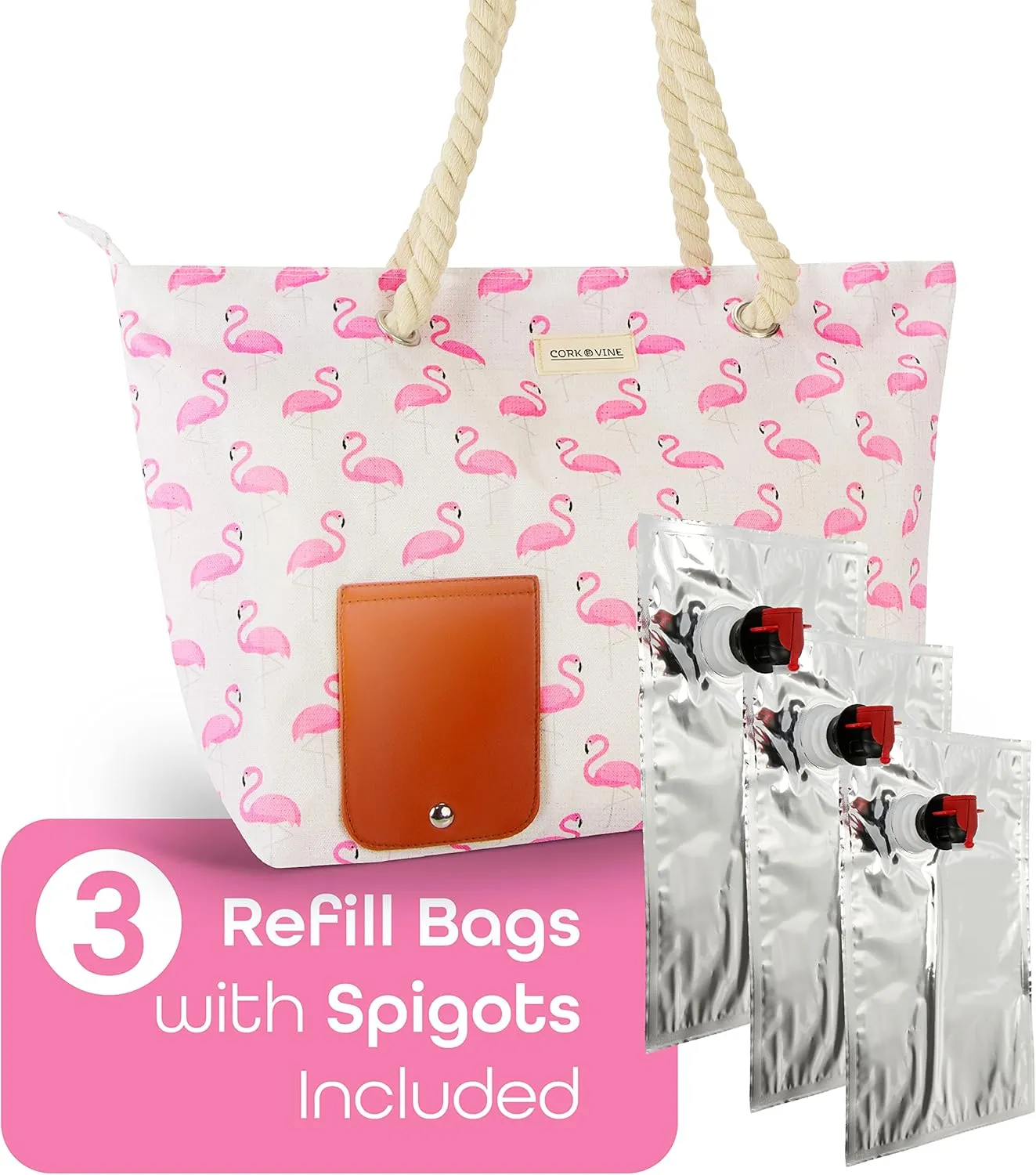 CORK & VINE Wine Tote Bag, Insulated Leakproof Wine Cooler Bag with Nautical Rope Strap | 3x 1.5 Liters Beverage Bag Included