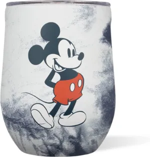 Corkcicle Disney 12 Ounce Triple Insulated Stainless Steel Stemless Travel Cup with Lid and Silicone Bottom for Hot and Cold Drinks, Mickey Tie Dye