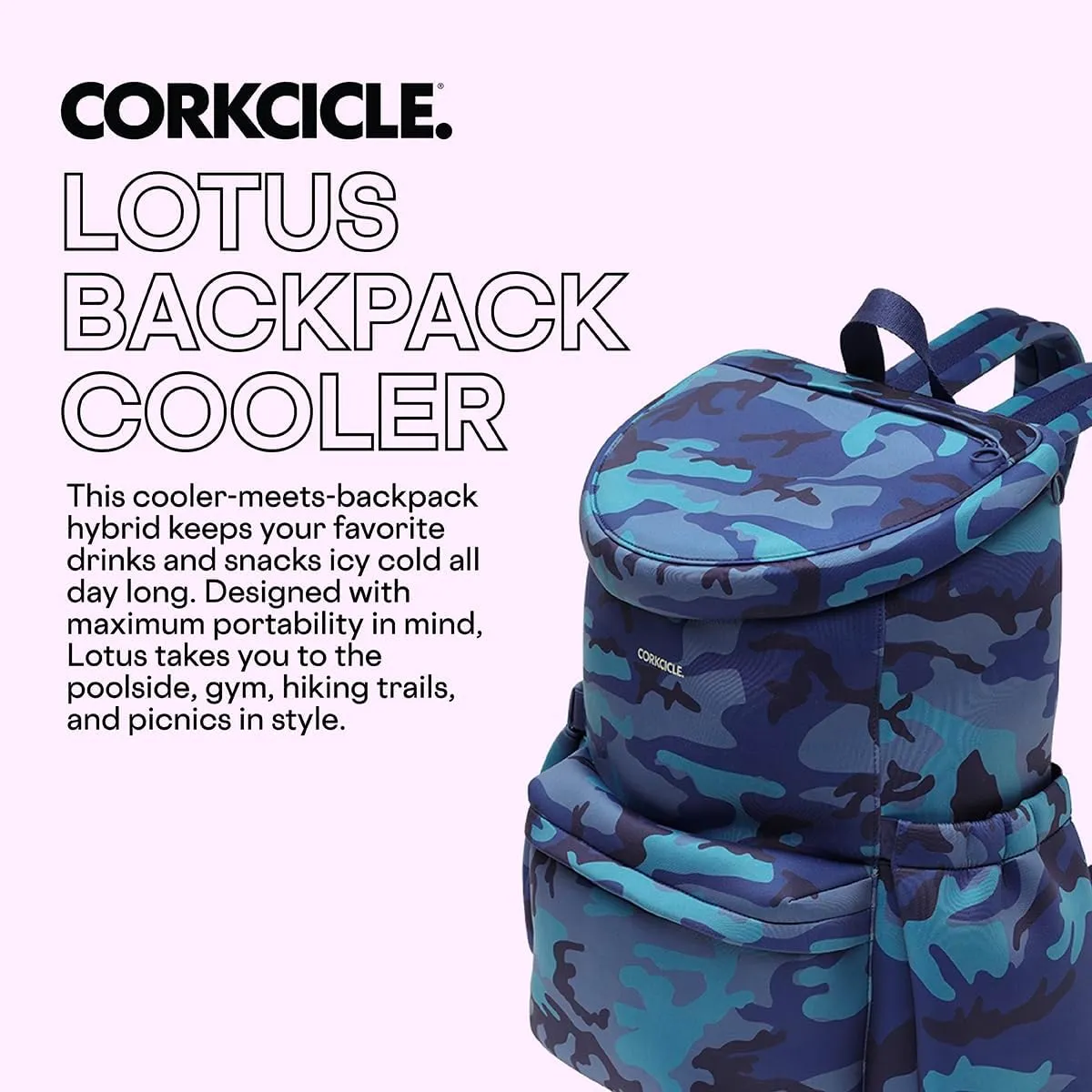 Corkcicle Lotus Backpack Cooler Bag,15.5”x17”–Keep Cool All Day with Portable Backpack Cooler–Side Pockets & Food Safe
