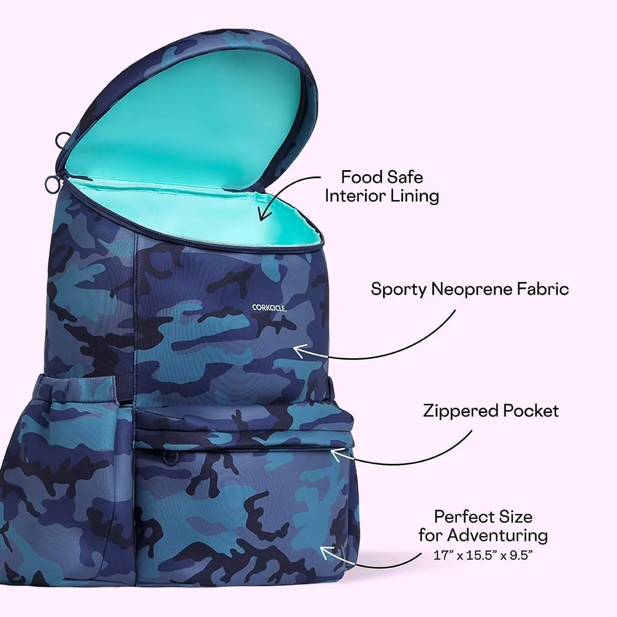 Corkcicle Lotus Backpack Cooler Bag,15.5”x17”–Keep Cool All Day with Portable Backpack Cooler–Side Pockets & Food Safe